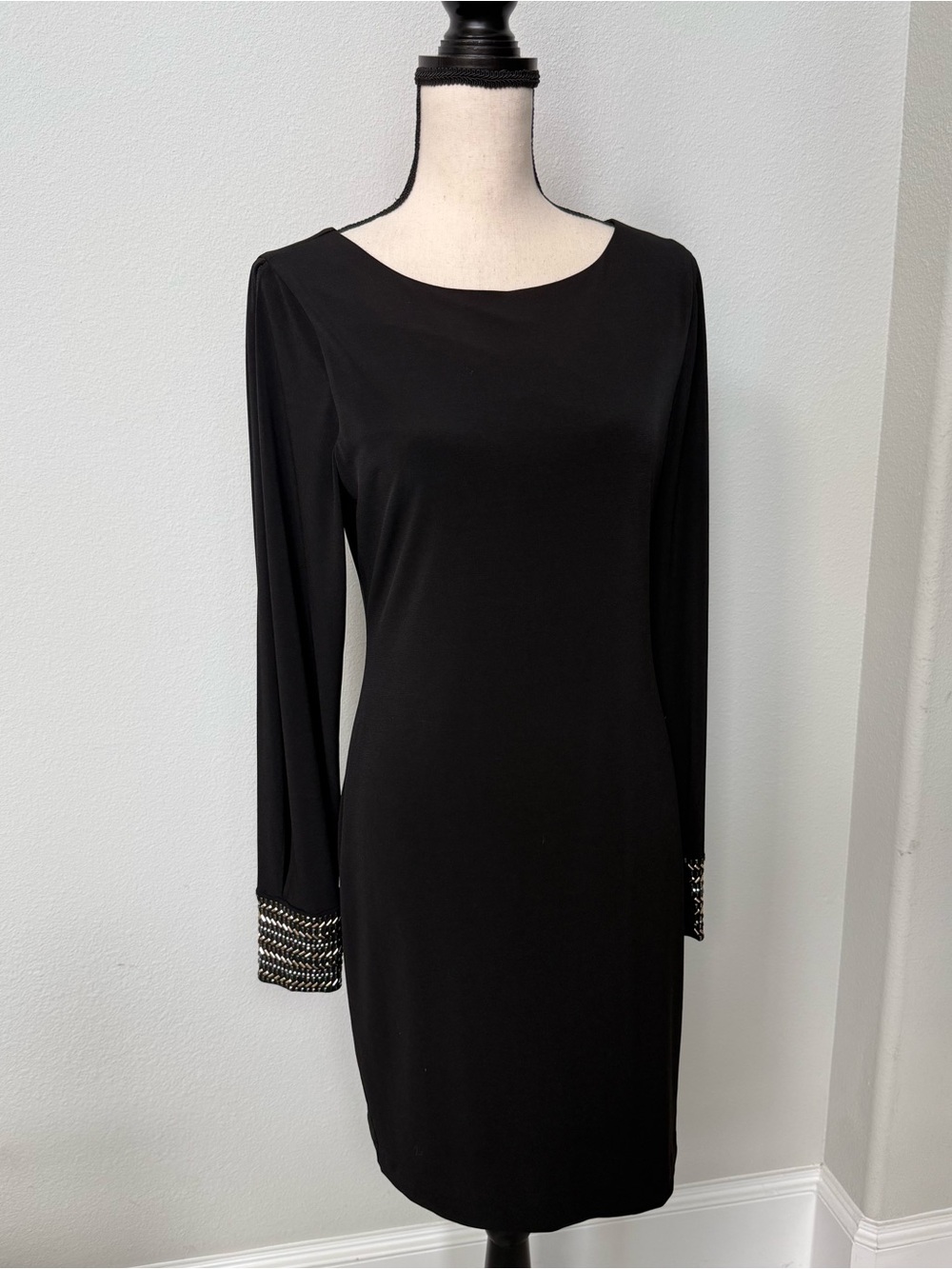 Calvin Klein Black Long-Sleeve Dress with Beaded Cuffs